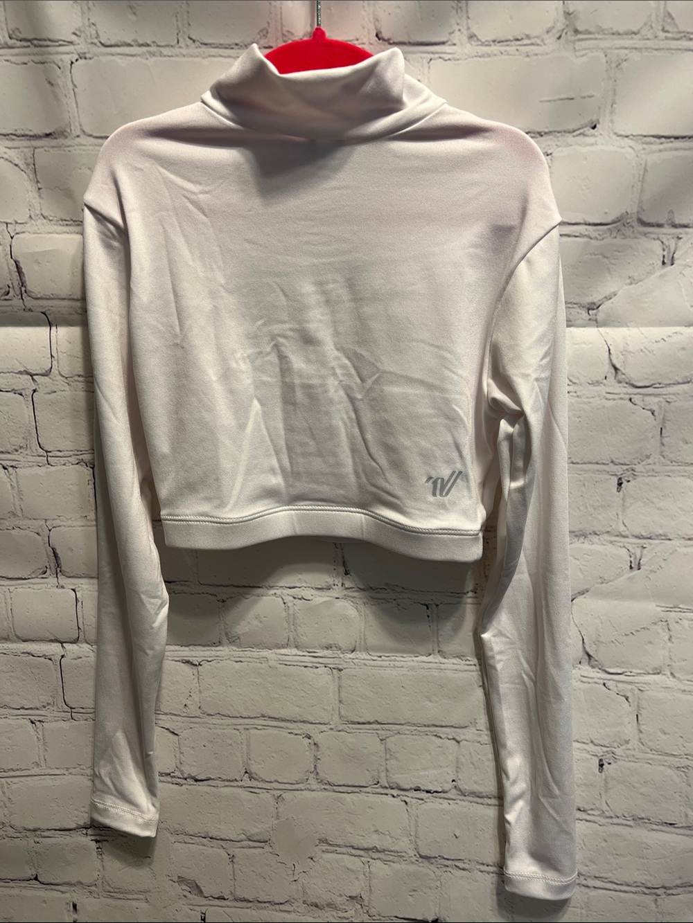 Varsity Spirit White Cropped Mock Neck Long Sleeve Top